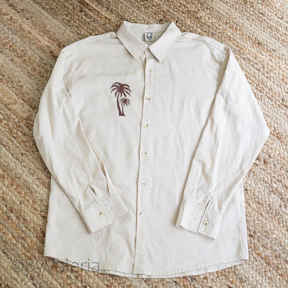 2 Hardaddy 100% Cotton Button Up M Long Sleeve Shirts Palm Tree Tropical Resort - Picture 5 of 16